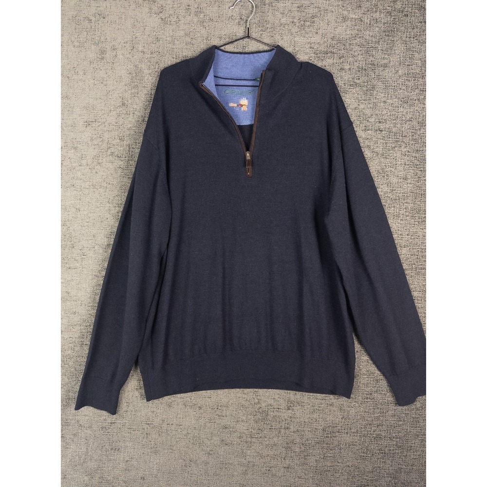 Orvis Pullover Sweater Mens XL Navy Knit 100% Merino Wool Q Zip Casual